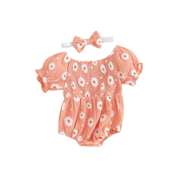 Bagilaanoe Newborn Baby Girl Rompers Flower Print Short Sleeve Bodysuit   Headband 6M 12M 18M 24M Infant Summer One Piece Jumpsuit