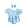 thumbnail image 1 of Bagilaanoe Newborn Baby Girl Rompers Flower Print Short Sleeve Bodysuit + Headband 6M 12M 18M 24M Infant Summer One Piece Jumpsuit, 1 of 9
