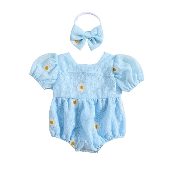 Bagilaanoe Newborn Baby Girl Rompers Flower Print Short Sleeve Bodysuit + Headband 6M 12M 18M 24M Infant Summer One Piece Jumpsuit
