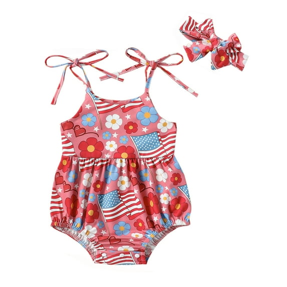 Bagilaanoe Newborn Baby Girl Rompers Flower Print Sleeveless Bodysuit + Hairband 3M 6M 12M 18M 24M Infant Summer One Piece Jumpsuit