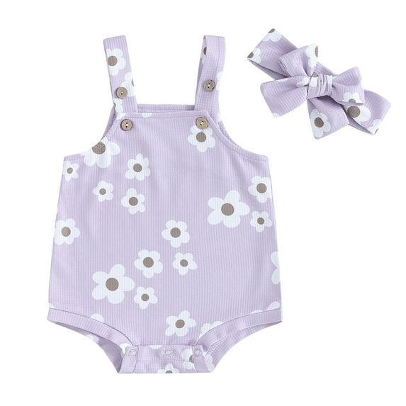 Bagilaanoe Newborn Baby Girl Rompers Flower Print Sleeveless Bodysuits + Headband 3M 6M 12M 18M Infant Summer One Piece Jumpsuit