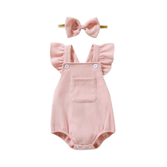 Bagilaanoe Newborn Baby Girl Rompers Fly Sleeve Bodysuit + Headband 3M 6M 12M 18M Infant Corduroy One Piece Short Jumpsuit