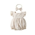 thumbnail image 1 of Bagilaanoe Newborn Baby Girl Rompers Fly Sleeve Bodysuits + Headband 3M 6M 12M 18M Infant Summer One Piece Jumpsuit, 1 of 9