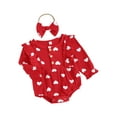 thumbnail image 1 of Bagilaanoe Newborn Baby Girl Rompers Heart Print Long Sleeve Bodysuit + Headband 3M 6M 12M 18M Infant Ruffle One Piece Jumpsuit, 1 of 9