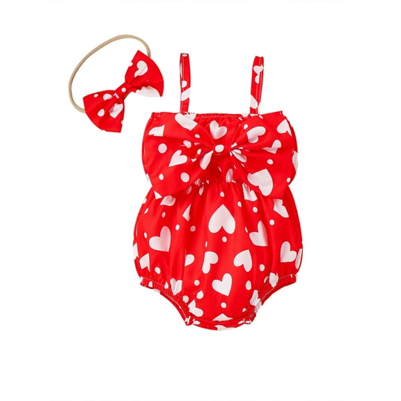 Bagilaanoe Newborn Baby Girl Rompers Heart Print Sleeveless Bodysuits   Headband 3M 6M 9M 12M 18M 24M Infant Summer One Piece Jumpsuit