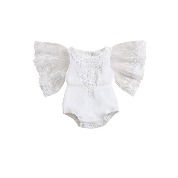 Bagilaanoe Newborn Baby Girl Rompers Lace Fly Sleeve Bodysuits 3M 6M 12M 18M 24M Infant Casual One Piece Short Jumpsuit