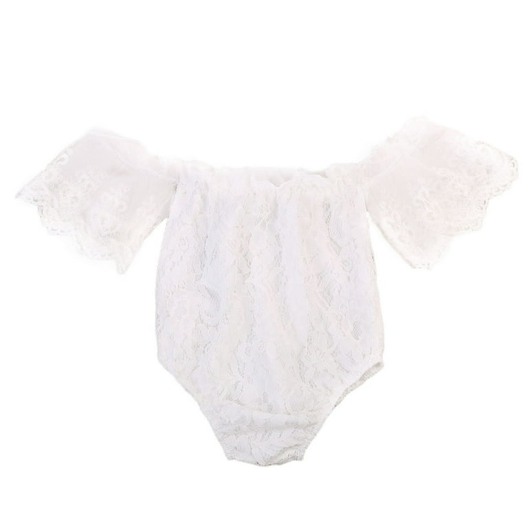 Bagilaanoe Newborn Baby Girl Rompers Lace Off Shoulder Bodysuit 3M