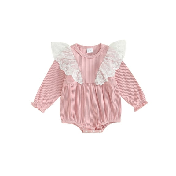 Bagilaanoe Newborn Baby Girl Rompers Lace Ruffle Long Sleeve Bodysuit 3M 6M 12M 18M Infant Ribbed One Piece Jumpsuit