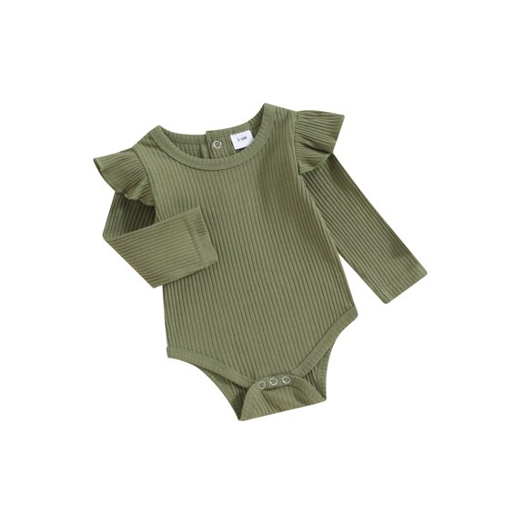 Bagilaanoe Newborn Baby Girl Rompers Long Sleeve Bodysuit 3M 6M 12M 18M 24M Infant Ruffle Ribbed One Piece Jumpsuit