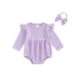 thumbnail image 1 of Bagilaanoe Newborn Baby Girl Rompers Long Sleeve Bodysuit + Headband 3M 6M 9M 12M Infant Fall One Piece Jumpsuit, 1 of 9