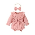 thumbnail image 1 of Bagilaanoe Newborn Baby Girl Rompers Long Sleeve Bodysuit + Headband 6M 12M 18M 24M Infant Casual One Piece Jumpsuit, 1 of 8