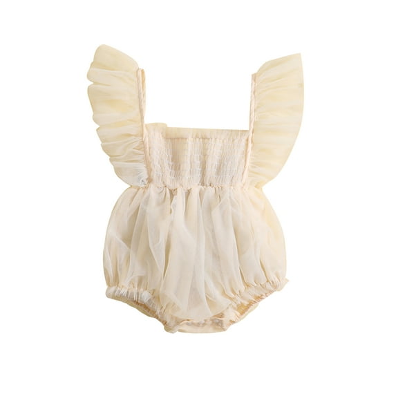 Bagilaanoe Newborn Baby Girl Rompers Pleated Fly Sleeve Bodysuit 3M 6M 12M 18M 24M Infant Tulle Patchwork One Piece Jumpsuit