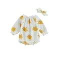 thumbnail image 1 of Bagilaanoe Newborn Baby Girl Rompers Print Long Sleeve Bodysuit + Headband 3M 6M 9M 12M Infant Casual One Piece Jumpsuit, 1 of 8