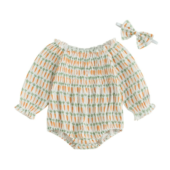 Bagilaanoe Newborn Baby Girl Rompers Print Long Sleeve Bodysuits + Headband 6M 12M 18M 24M Infant Casual One Piece Short Jumpsuit