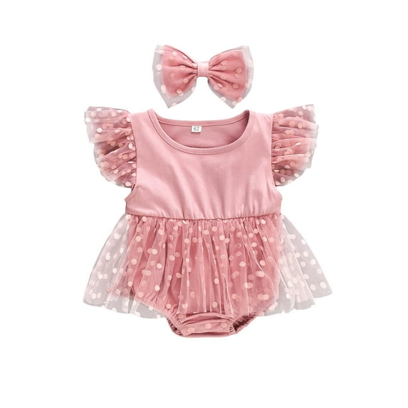 Bagilaanoe Newborn Baby Girl Rompers Rainbow Dress Print Fly Sleeve Bodysuit + Headband 6M 9M 12M 24M Infant Tulle Patchwork One Piece Jumpsuit