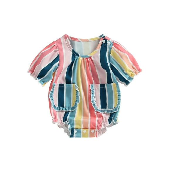 Bagilaanoe Newborn Baby Girl Rompers Rainbow Striped Print Short Sleeve Bodysuit 3M 6M 12M 18M Infant Summer One Piece Jumpsuit