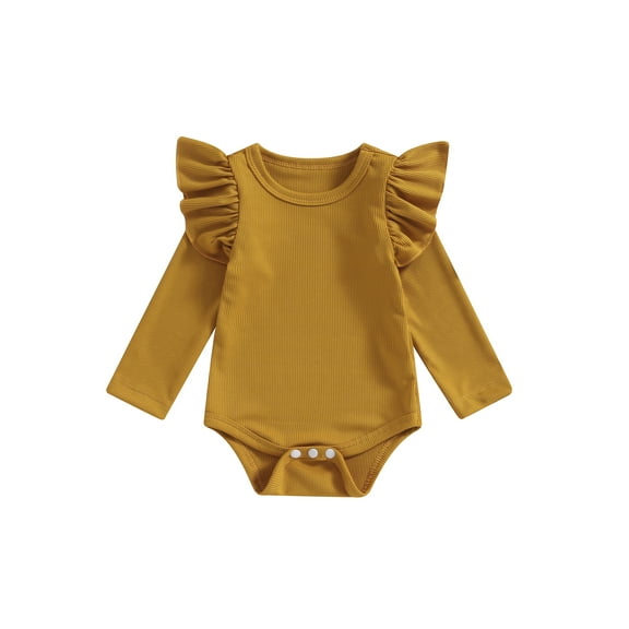 Bagilaanoe Newborn Baby Girl Rompers Ruffle Long Sleeve Bodysuits 3M 6M 12M 18M Infant Fall Casual One Piece Short Jumpsuits