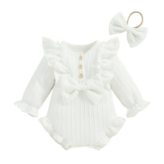 Bagilaanoe Newborn Baby Girl Rompers Ruffle Long Sleeve Bodysuits + Headband 3M 6M 9M 12M Infant Autumn One Piece Jumpsuit