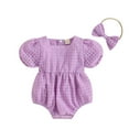 thumbnail image 1 of Bagilaanoe Newborn Baby Girl Rompers Short Puff Sleeve Bodysuit + Headband 3M 6M 12M 18M Infant Summer One Piece Jumpsuit, 1 of 9