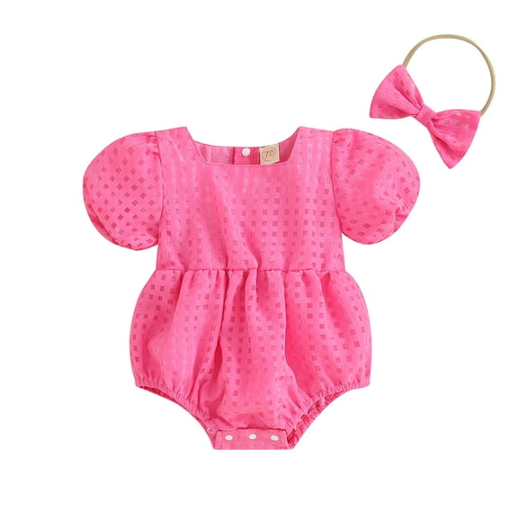 Bagilaanoe Newborn Baby Girl Rompers Short Puff Sleeve Bodysuit   Headband 3M 6M 12M 18M Infant Summer One Piece Jumpsuit