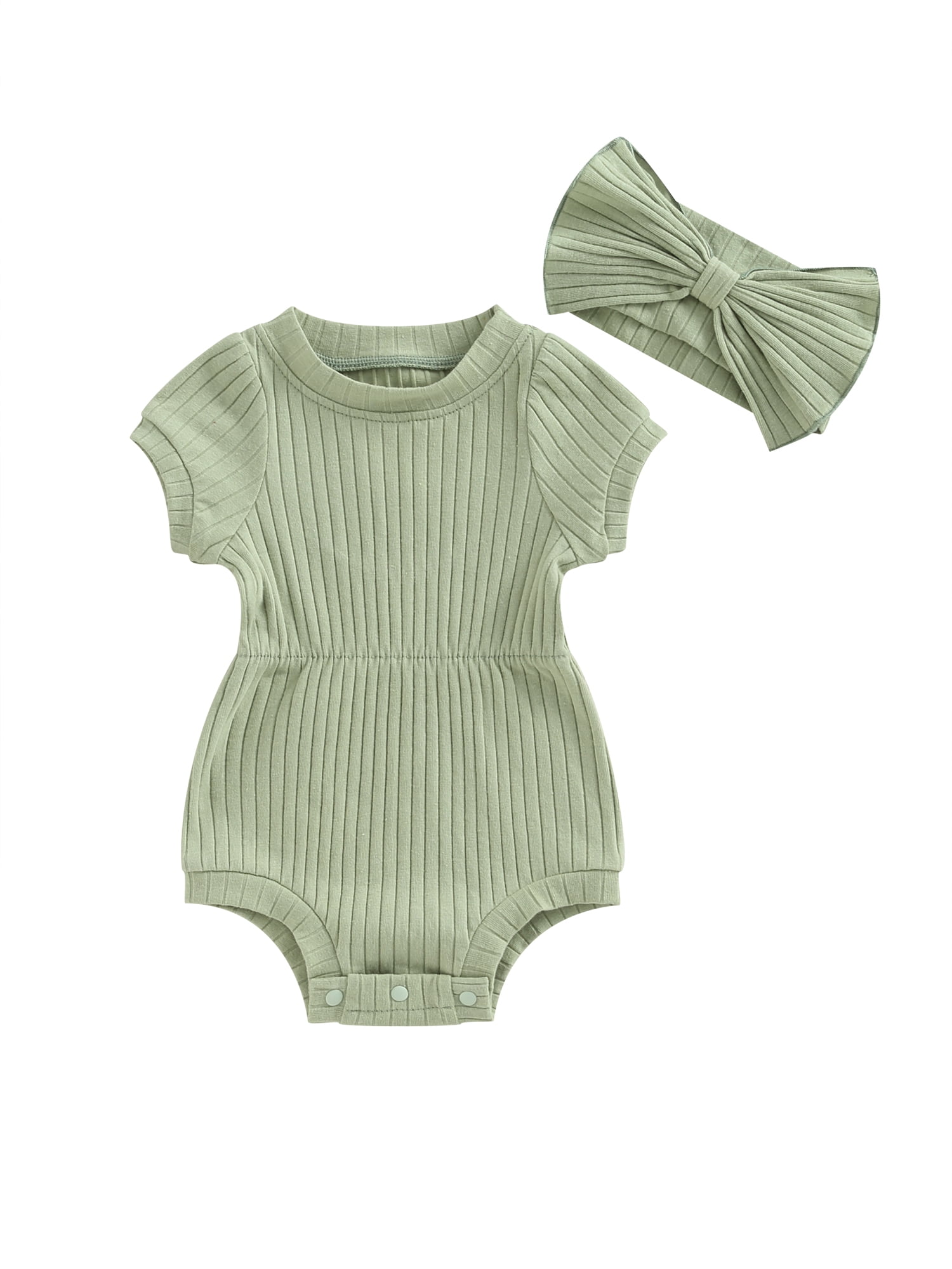 Bagilaanoe Newborn Baby Girl Rompers Short Sleeve Bodysuit + Headband ...