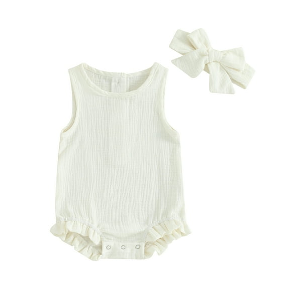 Bagilaanoe Newborn Baby Girl Rompers Sleeveless Bodysuits + Headband 3M 6M 12M 18M Infant Summer One Piece Jumpsuit