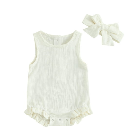 Bagilaanoe Newborn Baby Girl Rompers Sleeveless Bodysuits Headband 3M 6M 12M 18M Infant Summer One Piece Jumpsuit