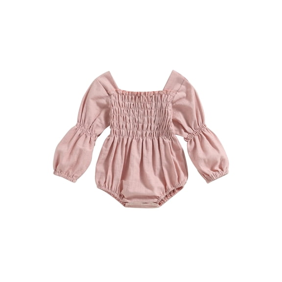 Bagilaanoe Newborn Baby Girl Rompers Solid Color Long Puff Sleeve Bodysuits 3M 6M 9M 12M 18M Infant Casual One Piece Jumpsuits
