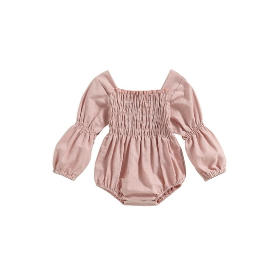 Bagilaanoe Newborn Baby Girl Rompers Solid Color Long Puff Sleeve Bodysuits 3M 6M 9M 12M 18M Infant Casual One Piece Jumpsuits