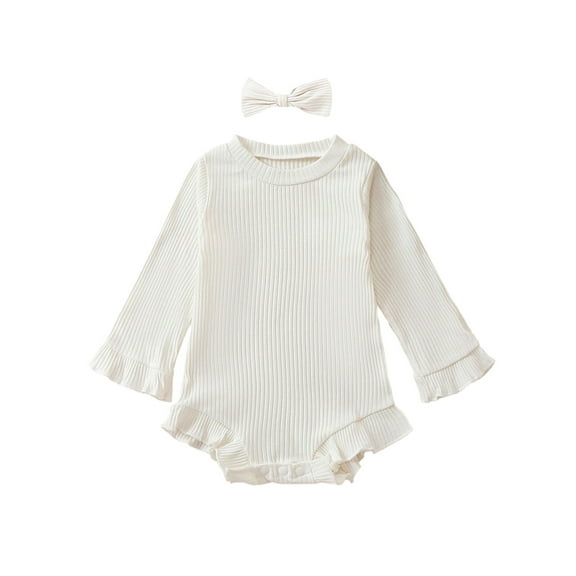 Bagilaanoe Newborn Baby Girl Rompers Solid Color Long Sleeve Bodysuit Headband 3M 6M 9M 12M Infant Fall One Piece Jumpsuit