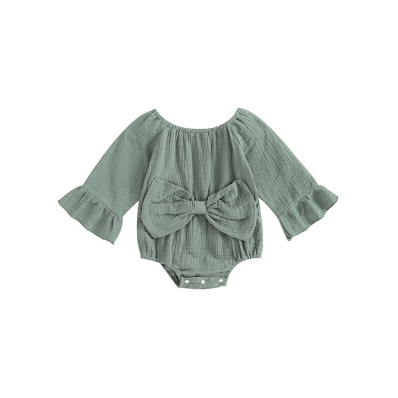 Bagilaanoe Newborn Baby Girl Rompers Solid Long Sleeve Off-shoulder Bodysuits 3M 6M 12M 18M Infant Casual One Piece Short Jumpsuit
