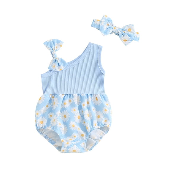 Bagilaanoe Newborn Baby Girl Summer Floral Rainbow Print Sleeveless Bodysuits + Headband 3M 6M 9M 12M 18M Infant Fashion One Piece Jumpsuit