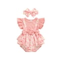 thumbnail image 1 of Bagilaanoe Newborn Baby Girl Summer Rompers Daisy Print Fly Sleeve Bodysuits + Headband 3M 6M 9M 12M 18M Infant One Piece Jumpsuit, 1 of 7