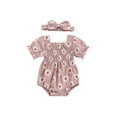 thumbnail image 1 of Bagilaanoe Newborn Baby Girl Summer Rompers Daisy Print Short Sleeve Bodysuits + Headband 3M 6M 9M 12M 18M Infant One Piece Jumpsuit, 1 of 8