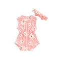 thumbnail image 1 of Bagilaanoe Newborn Baby Girl Summer Rompers Daisy Print Sleeveless Bodysuits + Headband 3M 6M 12M 18M Infant Casual One Piece Jumpsuit, 1 of 7