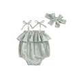 thumbnail image 1 of Bagilaanoe Newborn Baby Girl Summer Rompers Daisy Print Sleeveless Bodysuits + Headband 3M 6M 12M 18M Infant One Piece Jumpsuit, 1 of 1
