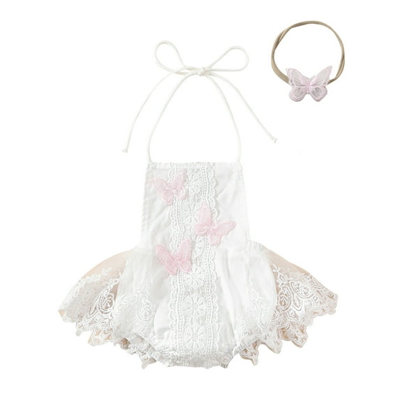 Bagilaanoe Newborn Baby Girl Summer Rompers Dress Butterfly Sleeveless Bodysuits + Hairband 3M 6M 9M 12M 24M Infant Tulle Patchwork A-line Dresses