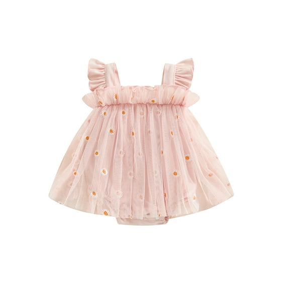 Bagilaanoe Newborn Baby Girl Summer Rompers Dress Daisy Embroidery Fly Sleeve Bodysuits 3M 6M 12M 18M Infant Mesh Patchwork A-line Dresses