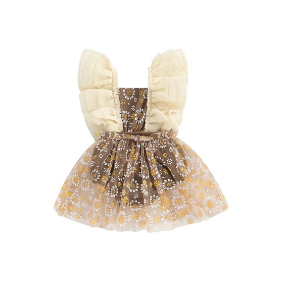 Bagilaanoe Newborn Baby Girl Summer Rompers Dress Daisy Fly Sleeve Bodysuits 3M 6M 12M 18M Infant Mesh Patchwork A-line Dresses