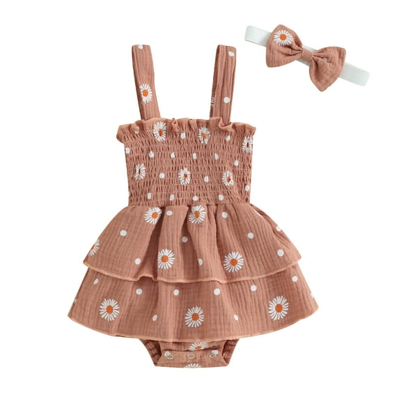 Bagilaanoe Newborn Baby Girl Summer Rompers Dress Daisy Print Sleeveless Bodysuits + Headband 3M 6M 12M 18M Infant Patchwork A-line Dresses