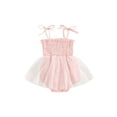 thumbnail image 1 of Bagilaanoe Newborn Baby Girl Summer Rompers Dress Embroidery Fly Sleeve Bodysuits + Headband 3M 6M 9M 12M 18M Infant Tulle Patchwork A-line Dresses, 1 of 8
