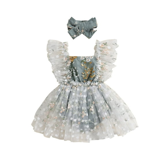 Bagilaanoe Newborn Baby Girl Summer Rompers Dress Floral Embroidery Sleeveless Bodysuits + Headband 3M 6M 12M 18M 24M Infant Patchwork A-line Dresses