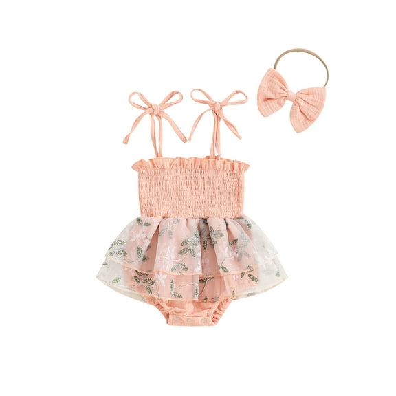 Bagilaanoe Newborn Baby Girl Summer Rompers Dress Floral Embroidery Sleeveless Bodysuits + Headband 3M 6M 12M 18M Infant Tulle Patchwork A-line Dresses
