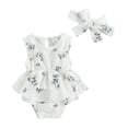 thumbnail image 1 of Bagilaanoe Newborn Baby Girl Summer Rompers Dress Floral Print Sleeveless Bodysuits + Headband 3M 6M 12M 18M 24M Infant Patchwork A-line Dresses, 1 of 8