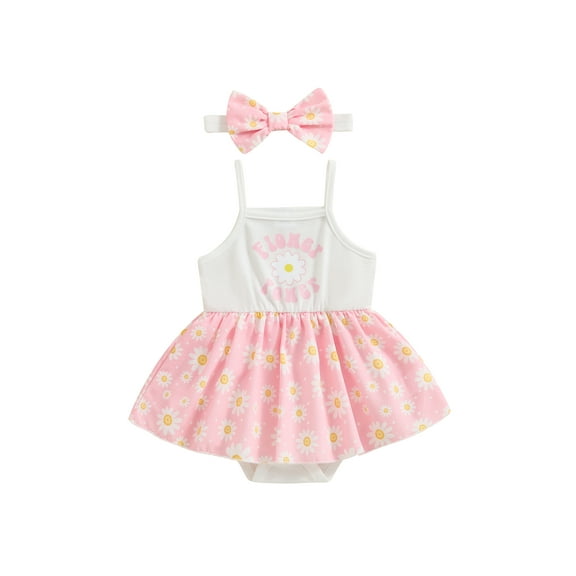 Bagilaanoe Newborn Baby Girl Summer Rompers Dress Floral Print Sleeveless Bodysuits + Headband 3M 6M 9M 12M 18M Infant Patchwork A-line Dresses