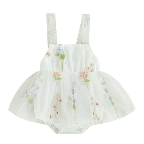 Bagilaanoe Newborn Baby Girl Summer Rompers Dress Flower Embroidery Sleeveless Bodysuits 6M 9M 12M 24M Infant Patchwork A-line Dresses
