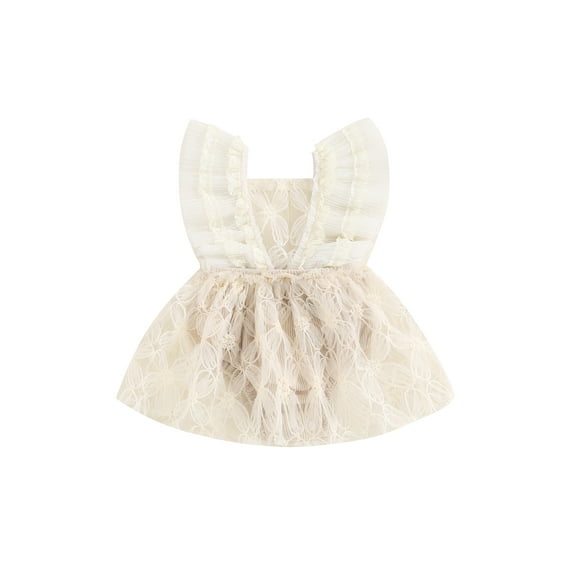 Bagilaanoe Newborn Baby Girl Summer Rompers Dress Flowers Fly Sleeve Bodysuits 3M 6M 12M 18M Infant Mesh Patchwork A-line Dresses