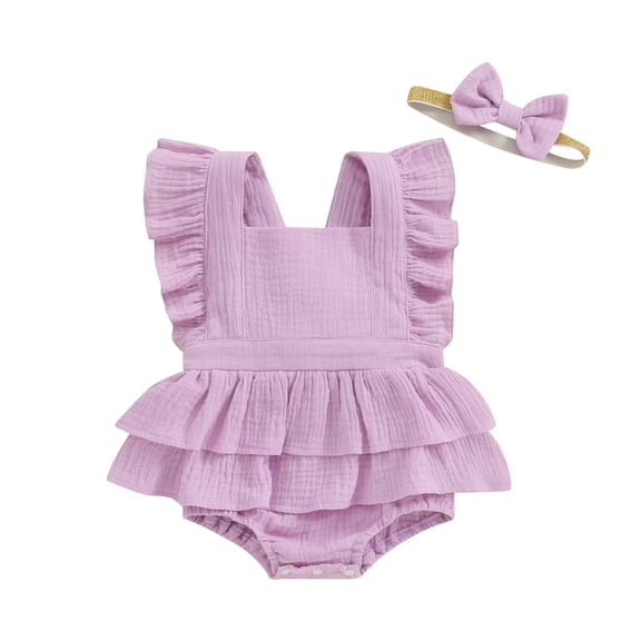 Bagilaanoe Newborn Baby Girl Summer Rompers Dress Fly Sleeve Bodysuits + Headband 6M 9M 12M 18M Infant Patchwork A-line Dresses