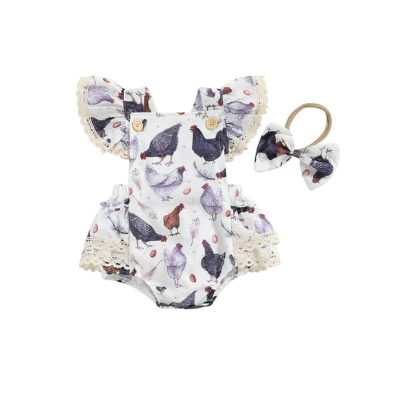 Bagilaanoe Newborn Baby Girl Summer Rompers Dress Print Fly Sleeve Bodysuits   Headband 3M 6M 12M 18M Infant Patchwork A-line Dresses