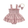 thumbnail image 1 of Bagilaanoe Newborn Baby Girl Summer Rompers Dress Print Sleeveless Bodysuits + Headband 3M 6M 12M 18M 24M Infant Patchwork A-line Dresses, 1 of 6